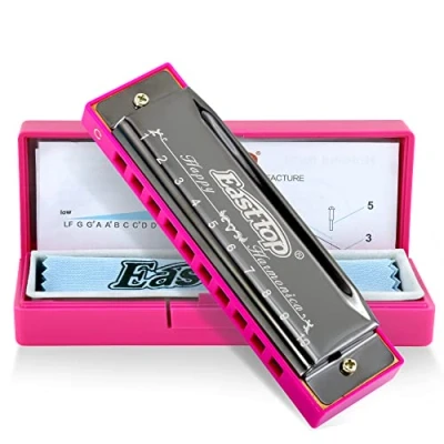 Imagen de East top Blues Harmonica para niños, diatónica 10 agujeros C Key Happy Mouth Organ niñas, principiantes, estudiantes, con funda de plástico