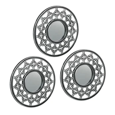 Imagen de Relaxdays Espejos de Pared Set 3 con Arabescos, Redondos, Ø 25 cm, Salón, Dormitorio, Pasillo, Retro, Dorado y Negro, x 1,5 cm Aprox