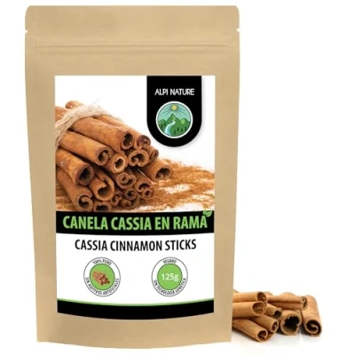 Imagen de canela en rama Cassia (125g), 100% pura, suavemente secada, naturalmente sin aditivos, vegana