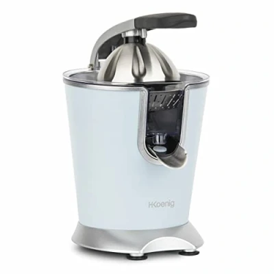 Imagen de H.Koenig Prensa Cítricos Eléctrica Profesional de Palanca Acero Inoxidable Azul Pastel AGR86 Sin BPA, Rápida, Automática, Silenciosa, Potente, Goteo, 160W
