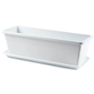 Imagen de AC Jardinera con Plato Fabricado en Polipropileno PLFT Macetero para Jardin Maceta Plantas y Flores Rectangular de Plástico Agujeros Drenaje 50 cm Color Blanco