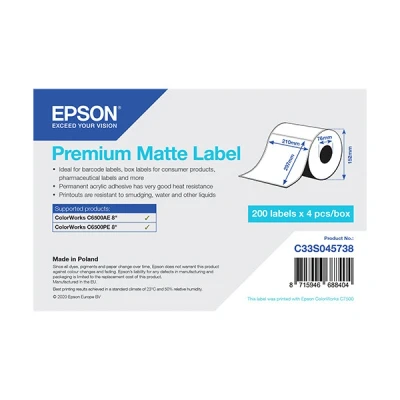 Imagen de ColorWorks CW C6500Pe Epson C33S045738 etiqueta mate 210 x 297 mm