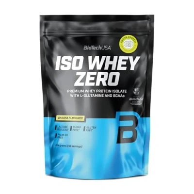 Imagen de BioTechUSA Iso Whey Zero Premium Protein Isolate Grass Fed Enzyme Free Sugar and Gluten free, 454 g, Plátano