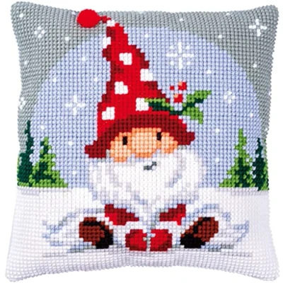 Imagen de Vervaco Punto DE Cruz Kit Cojin Decorativo DUENDE NAVIDAD Manualidades Adultos Decoracion Bordar Principiantes Completo DIY Bordado Creativo Regalo ca. 40x40 cm Cross Stitch Embroidery