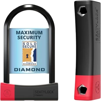 Imagen de SeatyLock Mason Bike U Lock Candado de seguridad patentado diamante antirrobo resistente Herramienta maestra súper ancha ULock con llaves para bicicletas eléctricas, scooters y