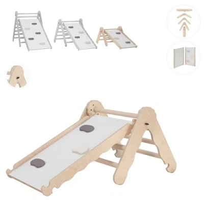 Imagen de MAMOI® Triángulo de Escalada con toboganes Infantiles Montessori tobogán Madera diseño Minimalista Gimnasio niños Natural para CE 100% Eco