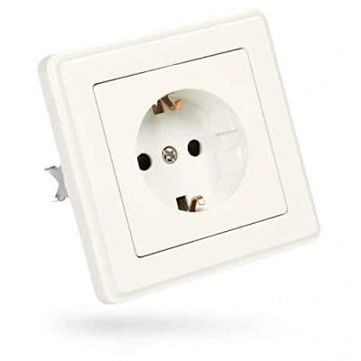 Imagen de ABSINA toma de corriente con contacto protección para montaje empotrado pared blanca 250V AC, 16A, IP20 incl. marco, inserto y tapa
