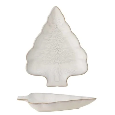 Imagen de Bloomingville Plato para servir de invierno, diseño árbol Navidad, 22 x 17 cm