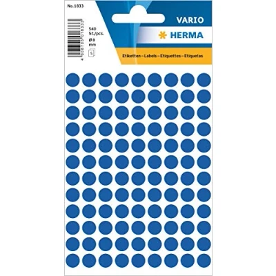 Imagen de HERMA 1833 Pegatinas de puntos adhesivos azules, 540 unidades, diámetro 8 mm, 108 por hoja, autoadhesivas, marcado para calendarios, planificadores, manualidades, mate, papel en blanco,
