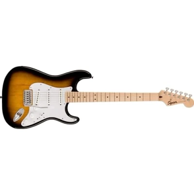 Imagen de Squier by Fender Sonic Stratocaster Guitarra Eléctrica, Diapasón de Arce, Golpeador Blanco, Sunburst Bicolor, Óptima para Principiantes, Incluye cursos virtuales gratuitos en Play