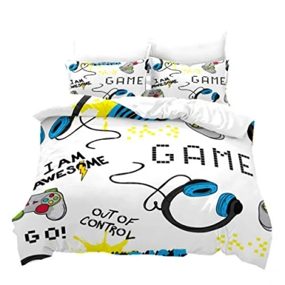 Imagen de juego de ropa cama impresa Creative Gamer 2/3 piezas funda nórdica 3D Gamepad almohada para controlador videojuegos niños adolescentes (blanco, 140 x 200 cm)