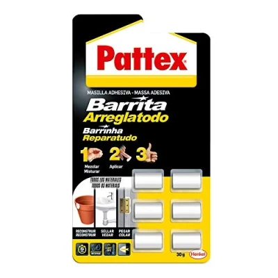 Imagen de Pattex 1863218 Barrita arreglatodo, masilla adhesiva sella, pega, monodosis 6 x 5 gr