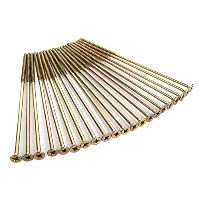Imagen de AHUNTTER Paquete de 100 tornillos madera extra largos 6 mm x 200 mm, Pozi multiuso, cabeza avellanada M6 para tareas y bricolaje Zinc amarillo pasivado