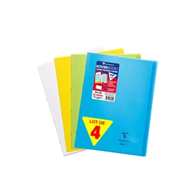 Imagen de Clairefontaine 981640AMZC Lot de 4 Cahiers Agrafés Koverbook 24x32 cm 96 Pages Petits Carreaux Papier Blanc 90 g Couverture Polypro (Bleu, Incolore, Jaune, Vert)
