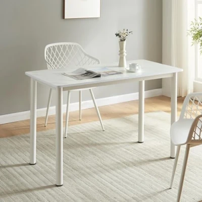 Imagen de [en.casa] Mesa de Comedor Ideal para Cocina Oficina 4 Personas Resistente a Arañazos Manchas Patas Acero Tablero MDF Revestida Melamina 120 x 60 75 cm Mármol Blanco