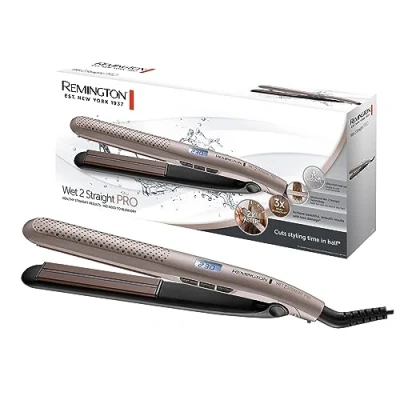 Imagen de Remington Plancha de Pelo Wet2Straight Pro, Tecnología Wet2Straight, Placas Flotantes Extralargas, Cabello Húmedo y Seco, Cerámica, 10 Temperaturas hasta 230C, Digital, Calentamiento 15s, S7970