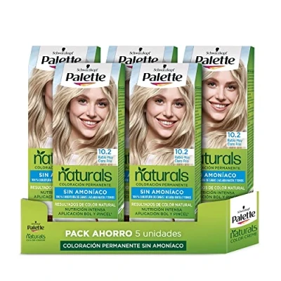Imagen de Schwarzkopf Palette Naturals Tinte 10.2 Rubio Muy Claro Frío Coloración Permanente Sin Amoníaco Resultados de Color Natural (Pack 5)