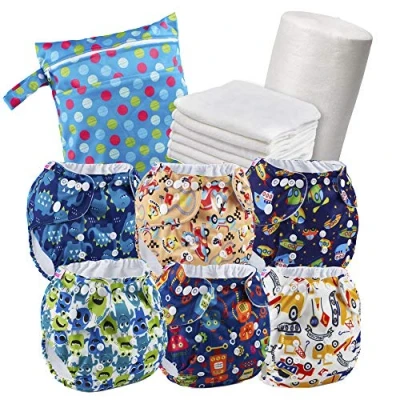 Imagen de Pañales Lavables Reutilizables de tela + Rellenos Ecológicos Bambú Rollo Toallas Desechables Bolsa Transporte Tamaño Ajustable Recién Nacido a 3 años