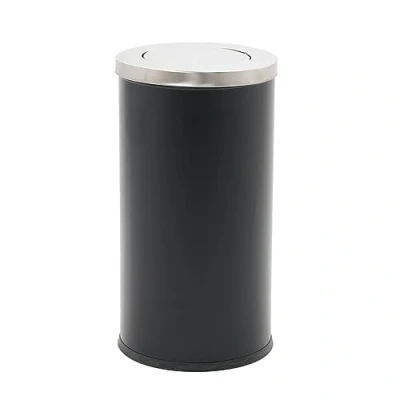 Imagen de Danieli Store Cubo de Basura 52L para Exteriores en Acero Negro Ø38,5x71,7 cm con Tapa Basculante Papelera Goma Antideslizante la Base