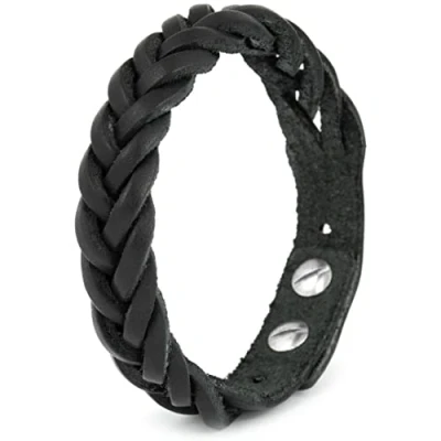 Imagen de Simaru Pulsera Trenzada de Piel Auténtica Curtido Vegetal para Hombres ((24.5 x 1.3 0.2) cm, Negro)