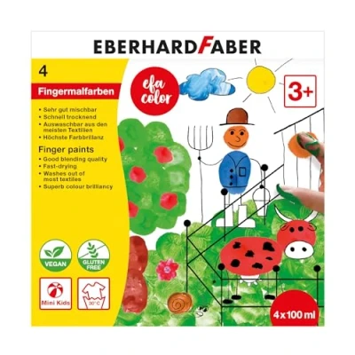 Imagen de Eberhard Faber 578804 pinturas de dedos EFA Color, 4 colores con 100 ml cada uno, no tóxicas para niños