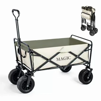 Imagen de 𝗖𝗮𝗿𝗿𝗼 𝗱𝗲 𝗣𝗹𝗮𝘆𝗮 Plegable para Camping, Picnic, etc. Carrito de Mano Jardín. Carreta Transporte con Bolsa y Mango Ajustable. Carretilla Ruedas Grandes Freno Resistentes.