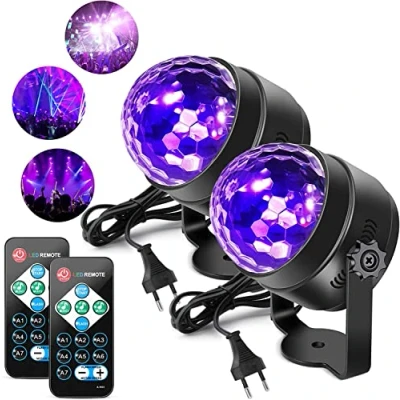 Imagen de Lunsy luz negra LED UV con efectos de luz, bola discoteca, iluminación fiesta, mando a distancia y control sonido, 3 W, escenario para Halloween, decoración, Navidad