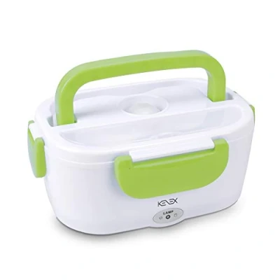 Imagen de Kenex Tartera Eléctrica para Casa y Coche KNA262 Incluye Cuchara Calienta Rápido la Comida Gran Capacidad Cierre Seguro Asa de Fácil Agarre Fiambrera Color Blanco/Verde
