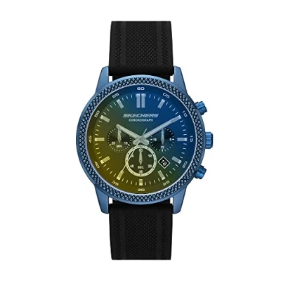 Imagen de Skechers Reloj para hombre Clarkdale, movimiento cronógrafo, caja de aleación azul 44MM con correa silicona, SR5198