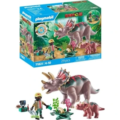 Imagen de PLAYMOBIL Dinos Triceratops con cría Set de Juego Dinosaurios Figuras Animales Juguete Aventura para niños y niñas a Partir 4 años 71821