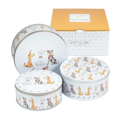 Imagen de SPOTTED DOG GIFT COMPANY Juego de 3 Latas Almacenamiento para Tartas, Cajas Lata Galletas y Pasteles, Caja Metalica, Tamaño 25 x 11cm, 22 10cm, 20 9cm Perros Lindos