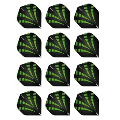 Imagen de RED DRAGON Hardcore Radical Negro y Verde Burst Plumas de Dardos Estándar Extra Gruesos 4 Juegos por Paquete (12 vuelos en Total)