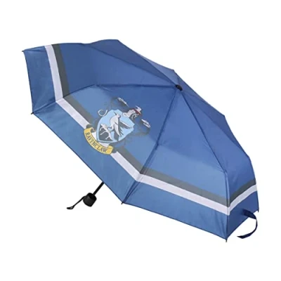 Imagen de Paraguas Plegable de Harry Potter Color Azul con el Logo Ravenclaw Apertura Manual Elaborado en 100% Poliéster Estructura Fibra Vidrio Producto Original Diseñado España