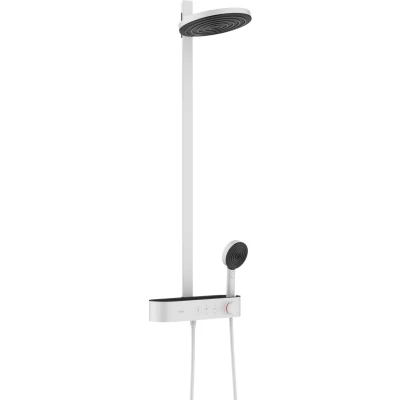 Imagen de hansgrohe Pulsify S, sistema de ducha con termostato, lluvia (260 mm) grifo, mano (3 tipos chorro), flexo, barra, fija redondo (2 negro mate