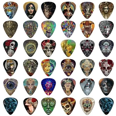 Imagen de 36 Piezas Púas para Guitarra CONNECTION de Celuloide Puas 4 Espesores 0,5/0,71/1/1,2 mm, Bajo Ukelele Accesorio Instrumentos Musicales