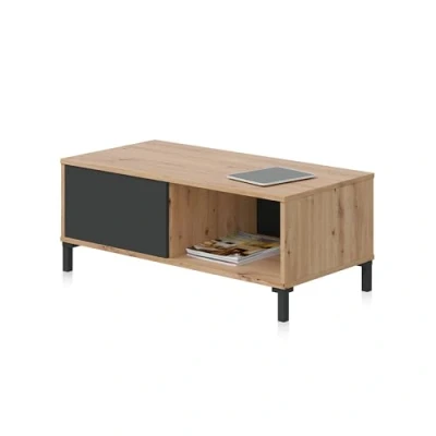 Imagen de Habitdesign Mesa de Centro con 2 Huecos, Auxiliar, Modelo Brooklyn, Acabado en Roble Nodi y Gris Antracita, Medidas: 100 cm (Largo) x 50 (Ancho) 40 (Alto)