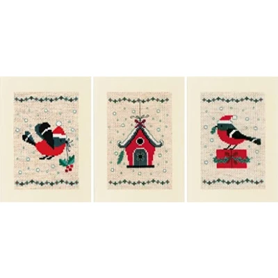 Imagen de Vervaco Counted Cross Stitch Xmas Bird Kit au Point compté, Aspect Lin, 10,5x15 cm