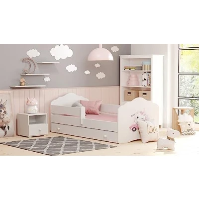 Imagen de KOBI Cama para Niños con Colchon y cajón FALA 140 x 70 cm Camas Infantiles Blanco Niño Pequeña Niña Chica o Chico Muebles Habitación Juvenil
