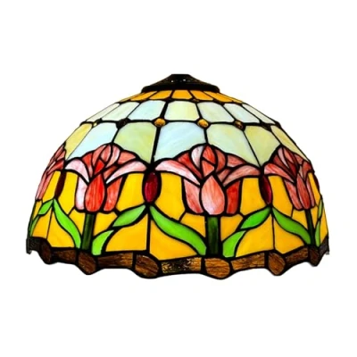 Imagen de BOTOWI Tulipán Rojo Tiffany Reemplazo de la Pantalla lámpara, Solo Pantallas vidrieras 16X9 Pulgadas, adecuadas para Lámpara Mesa pie Colgante Techo