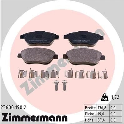 Imagen de ZIMMERMANN 23600.190.2 Juego de pastillas freno con tornillos Foto correspondiente a la entrega, muelle PEUGEOT: 206 Hatchback, 207 Hatchback