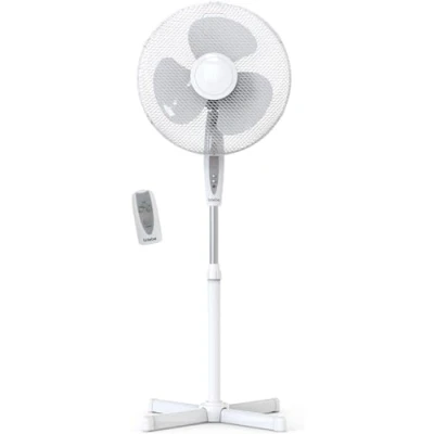Imagen de briebe Ventilador de Pie Silencioso con Mando a Distancia, 40cm, Temporizador, Oscilante, 3 Modos Funcionamiento, velocidades, Regulable Altura 125cm (Blanco)