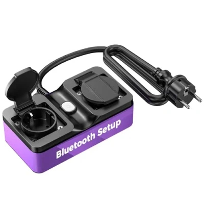 Imagen de Refoss Enchufe Inteligente Exterior, Bluetooth WiFi Exterior con 2 Tomas, IP44 Impermeable Compatible Alexa, Google Home, Control Remoto y por Voz, 16A, Cable de 1,5 m