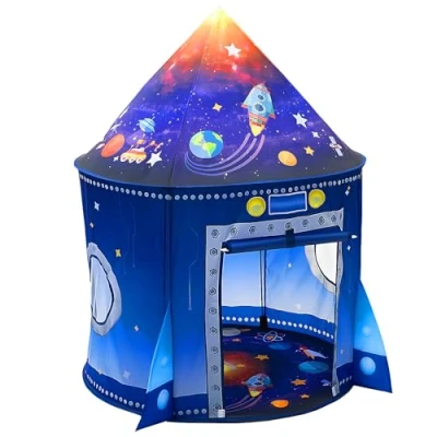 Imagen de WillingHeart Tienda para Niños el Cohete de Campaña Infantil Plegable Carpa Casita Juegos Astronauta Pop up Portátil Interiores y Exteriores Castillo