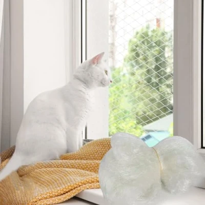 Imagen de Red para Gatos 5 x m Ventanas Sin Taladro Terraza Proteccion Malla Antipajaros Balcones Escaleras Terrazas Trampillas de Techo Puertas (Transparente)