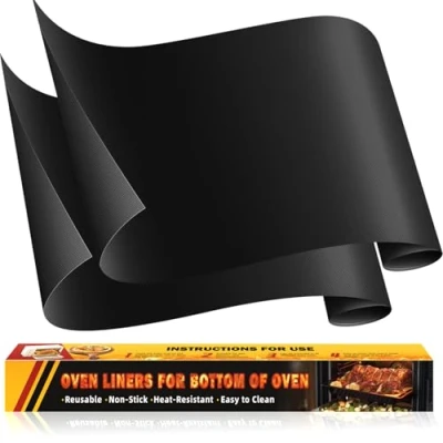 Imagen de Paquete de 2 alfombrillas para horno la parte inferior del horno, 17 x 25 pulgadas, revestimiento antiadherente resistente, reutilizable, resistente al calor, parrilla y sin BPA/PFOA