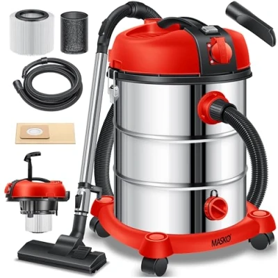 Imagen de Masko® Aspirador Industrial, en seco y húmedo, Acero Inoxidable 2300W + Enchufe función de soplado con sin Bolsa, Azul