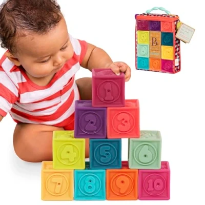 Imagen de B. Baby Bloques para bebé Apilamiento y construcción bebés 10 Blandos con números, Formas Animales Educativo el Desarrollo 6 Meses + One Two Squeeze