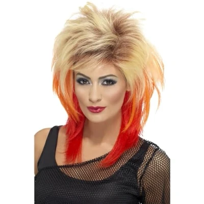Imagen de Smiffys Peluca de corte mullet los 80, rubia, con iluminaciones rojas