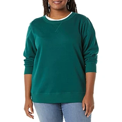 Imagen de Amazon Essentials Sudadera de Cuellocaja Forro Polar y Tejido Rizo Francés (Disponible en Tallas Grandes) Mujer, Verde Oscuro, S