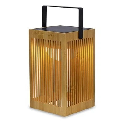 Imagen de Moovere Lámpara Farol de mesa portátil con asa LED OKINAWA Solar y Batería Recargable mando para exterior e interior Fibra Bambú
